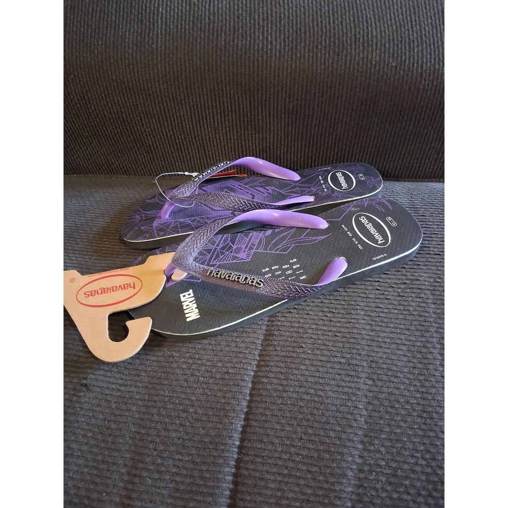 Havaianas Marvel Black Panther Flip Flops Mens 9/10 Purple Black Long Live King
